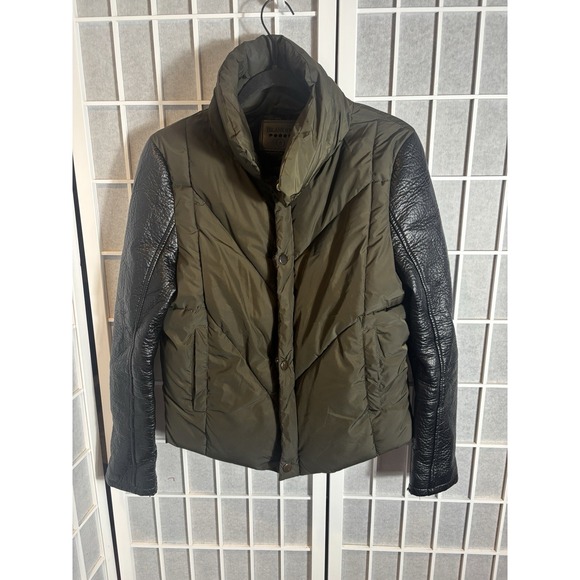 Blank NYC Dark Green Bomber Jacket With Balck Faux Leather Sleeves Size Small - Picture 1 of 7